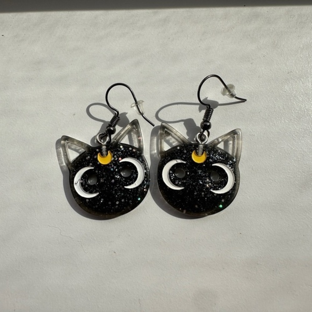 Black Cat Earrings with Yellow Accents